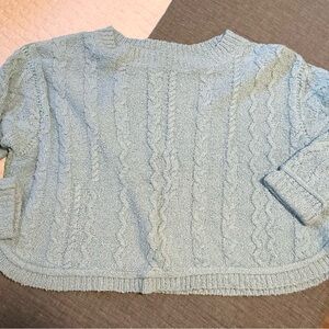 WE THE FREE Boxy Sweater ~ Light Blue with Green Stripes on Back! CUTE!! Size Me